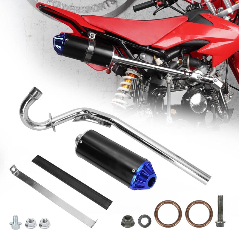 MTATCN 28mm Exhaust Muffler Silencer Pipe Assembly for XR50 CRF50 70cc 110cc 125cc Taotao DB10 DB14 SR110 Rocketa xpro db-x20 SDG Coolster Ex16 Chinese Pit Dirt Bike - Blue - Image 1